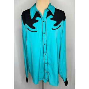 Womens Roper Turquoise Western Shirt XL Fancy Contrast Yokes Long Sleeve